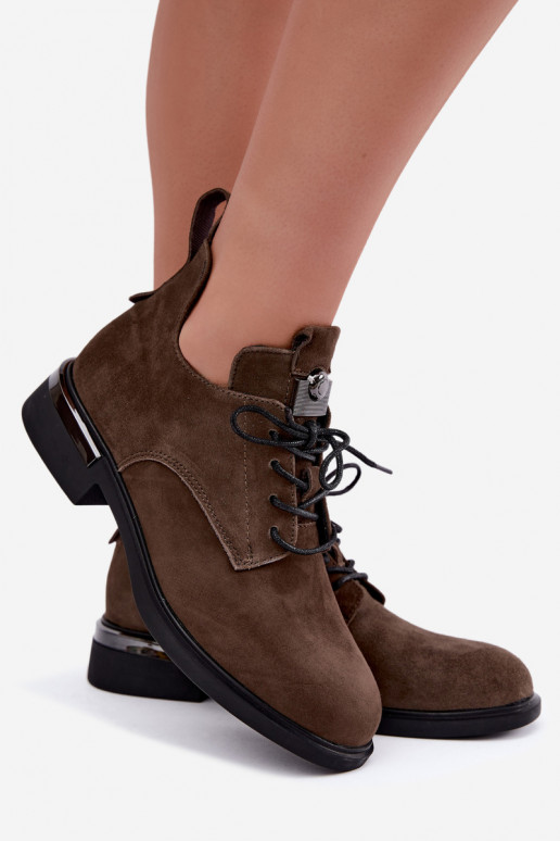 Faux suede enkellaarsjes Vinceza 89151 in kaki kleur