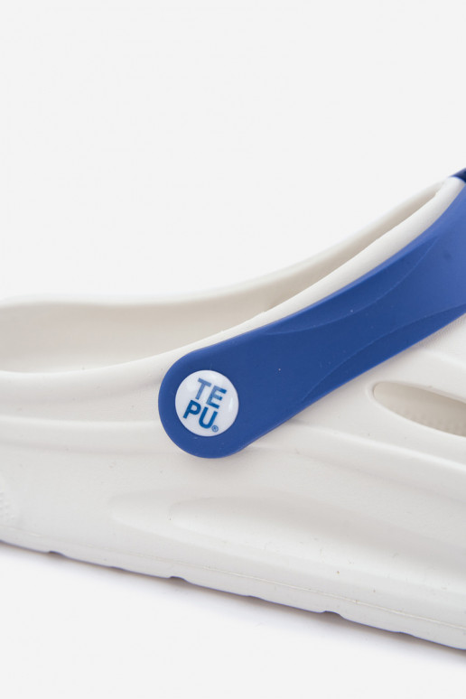 Witte en donkerblauwe lichte heren slippers met strepen Toren