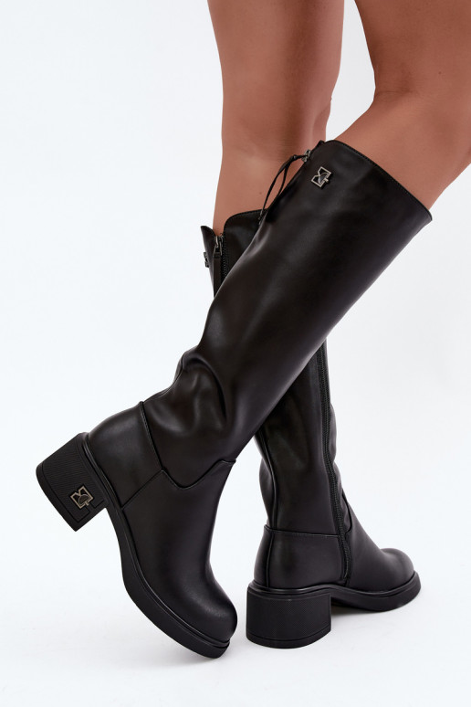 Wärmende kniehohe Stiefel aus Leder Vinceza schwarz