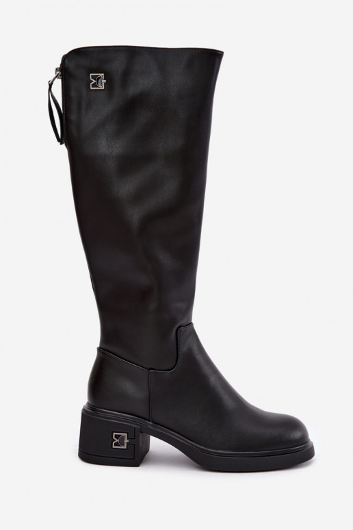Wärmende kniehohe Stiefel aus Leder Vinceza schwarz