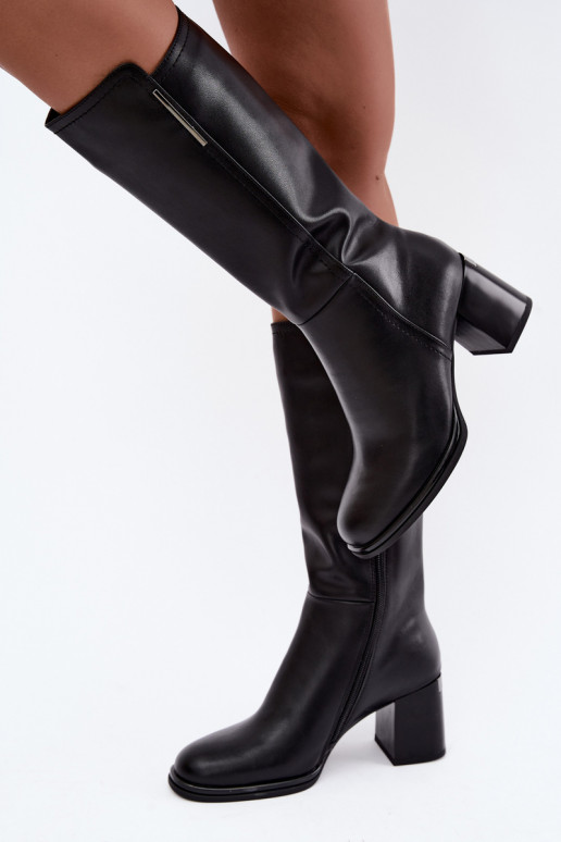 Bottes isolées montantes en cuir naturel avec talons Vinceza noires
