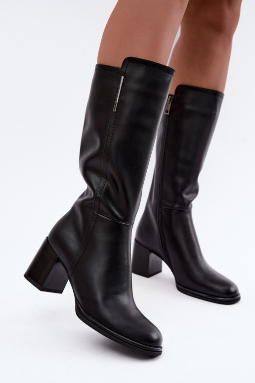 Bottes isolées montantes en cuir naturel avec talons Vinceza noires