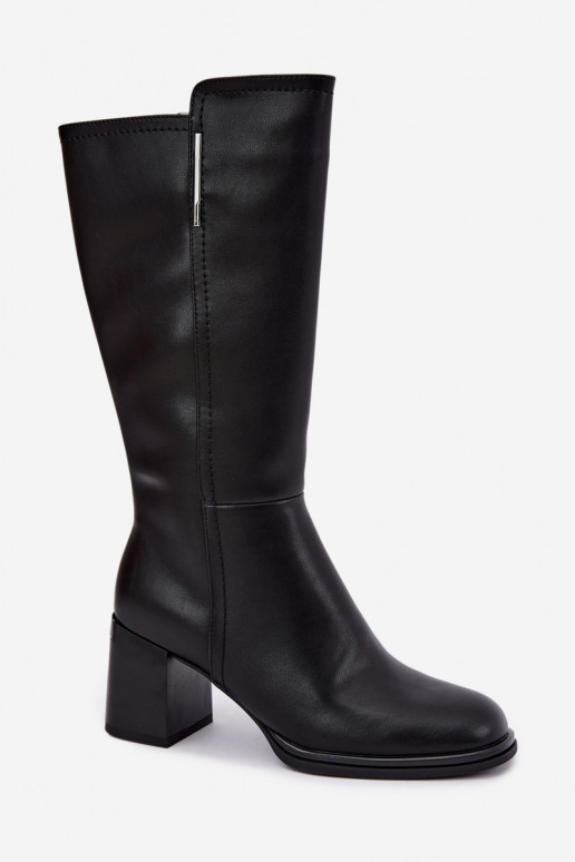 Bottes isolées montantes en cuir naturel avec talons Vinceza noires