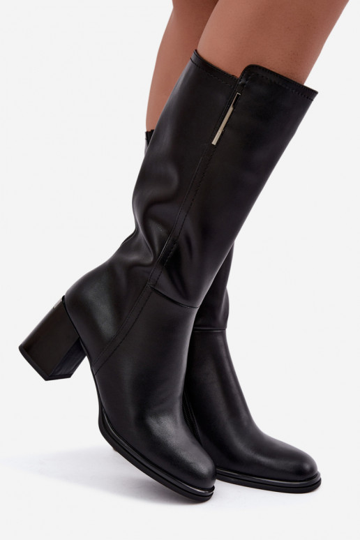 Bottes isolées montantes en cuir naturel avec talons Vinceza noires