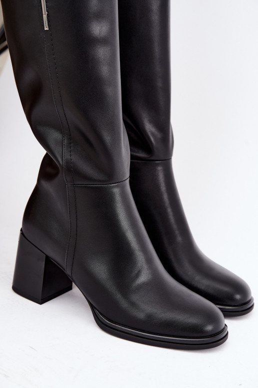 Bottes isolées montantes en cuir naturel avec talons Vinceza noires