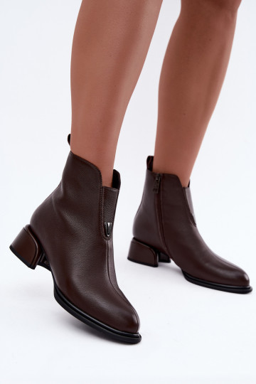 Bottines isolées pour femmes en cuir naturel avec petits talons Vinceza Czekolado