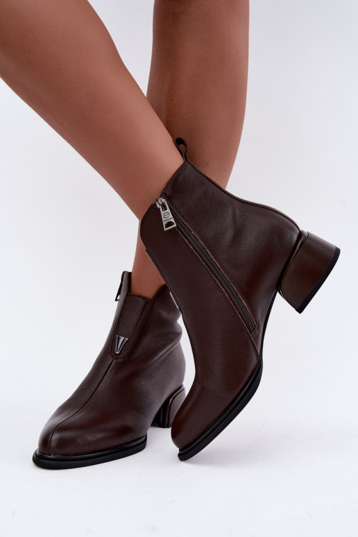 Bottines isolées pour femmes en cuir naturel avec petits talons Vinceza Czekolado