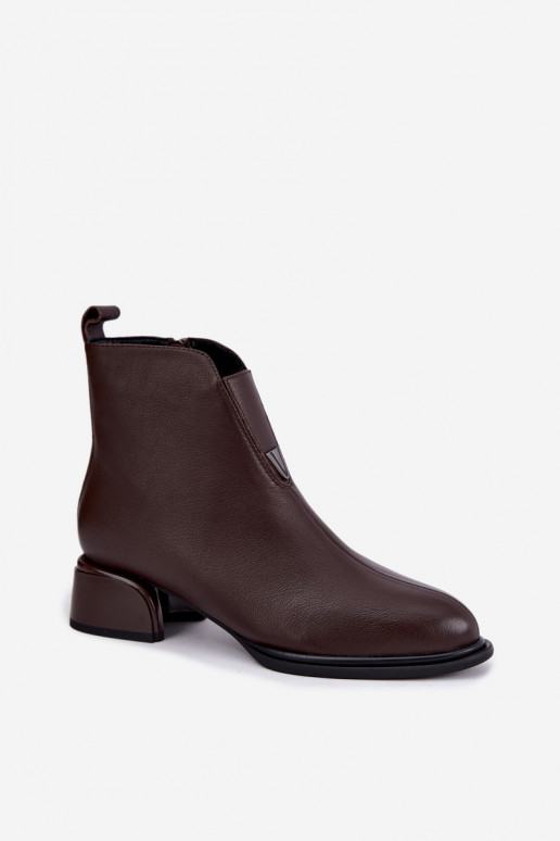 Bottines isolées pour femmes en cuir naturel avec petits talons Vinceza Czekolado