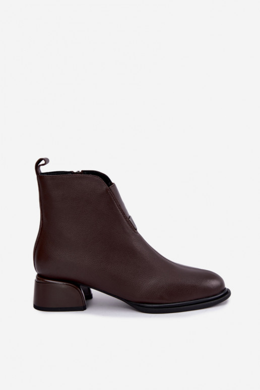 Bottines isolées pour femmes en cuir naturel avec petits talons Vinceza Czekolado