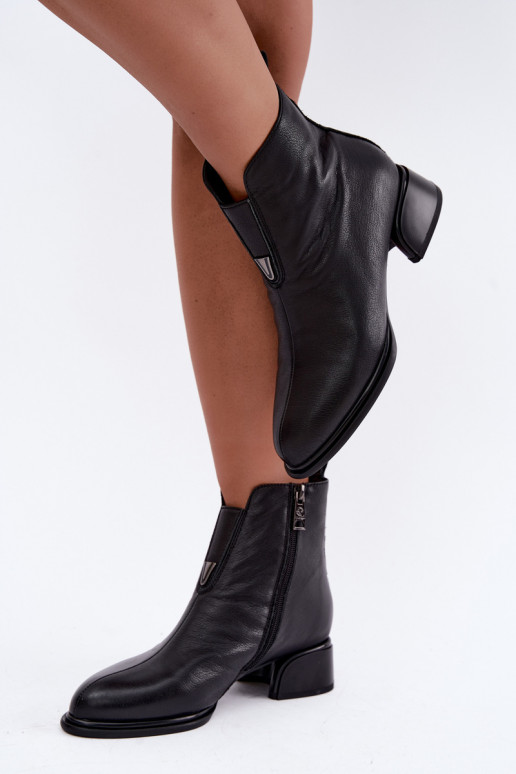 Bottines isolées pour femmes en cuir naturel avec petits talons Vinceza noires