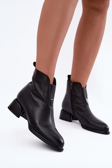 Wärmende Damen-Stiefeletten aus Leder mit flachen Absätzen Vinceza schwarz 2