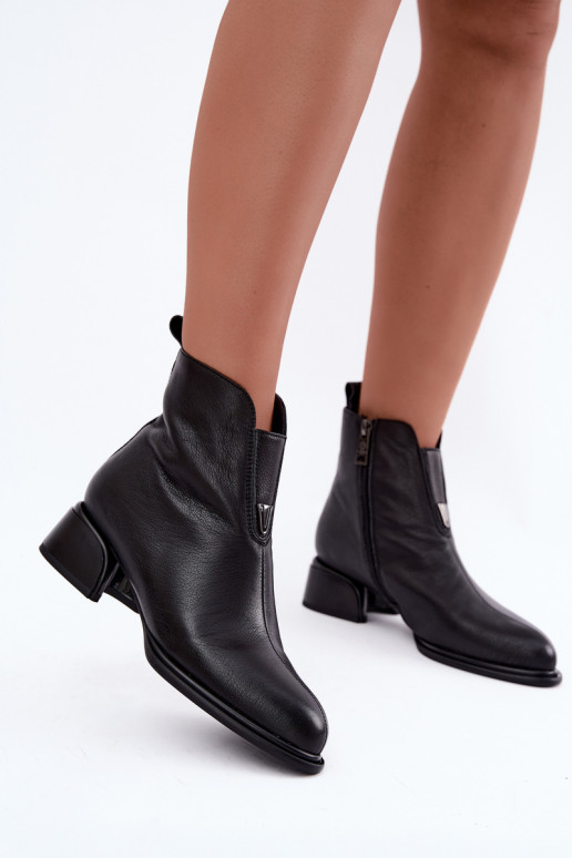 Bottines isolées pour femmes en cuir naturel avec petits talons Vinceza noires