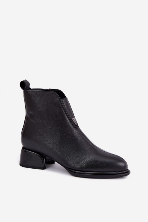 Bottines isolées pour femmes en cuir naturel avec petits talons Vinceza noires