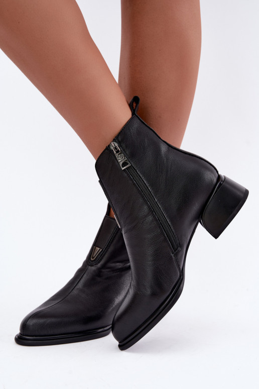 Bottines isolées pour femmes en cuir naturel avec petits talons Vinceza noires