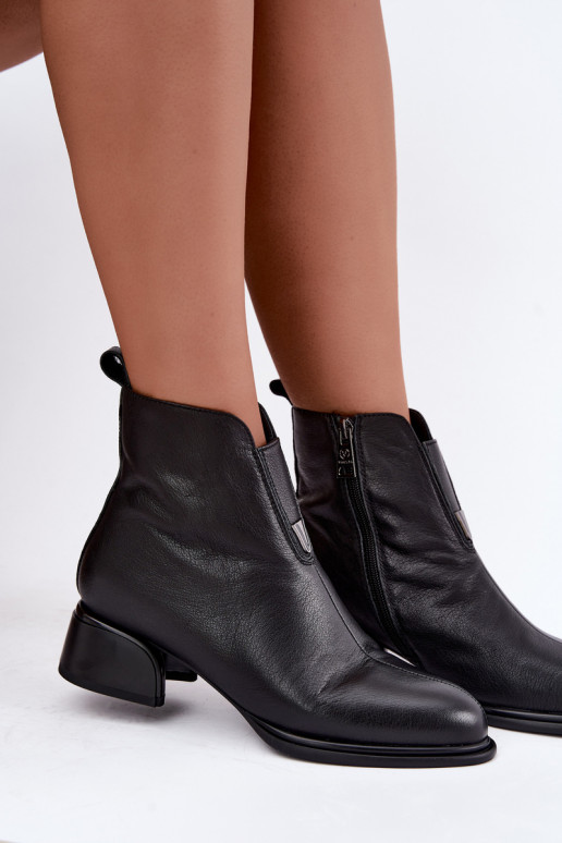 Bottines isolées pour femmes en cuir naturel avec petits talons Vinceza noires