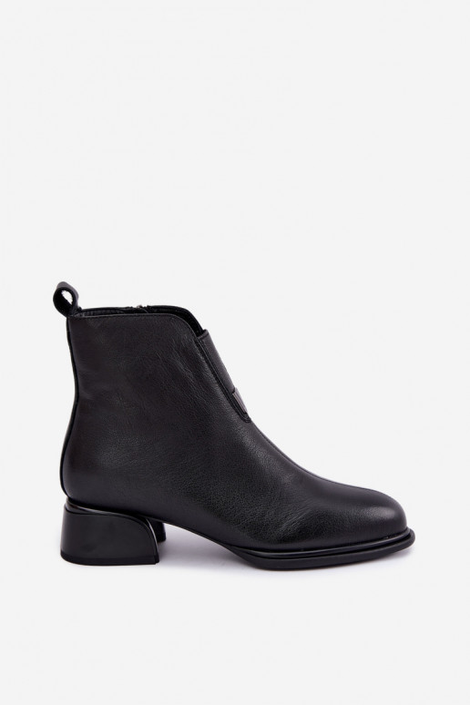 Bottines isolées pour femmes en cuir naturel avec petits talons Vinceza noires