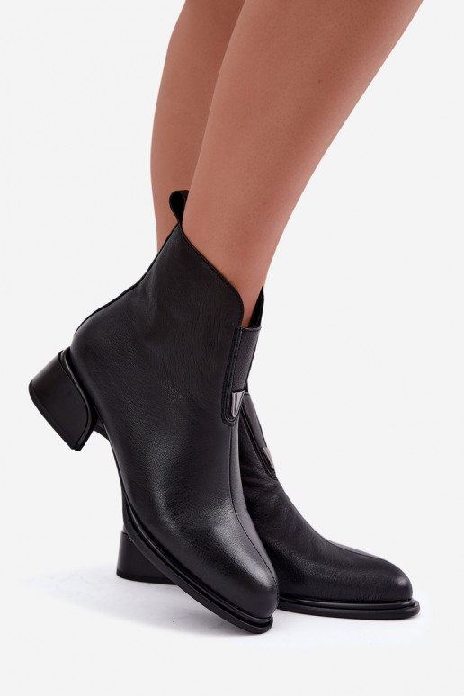 Bottines isolées pour femmes en cuir naturel avec petits talons Vinceza noires