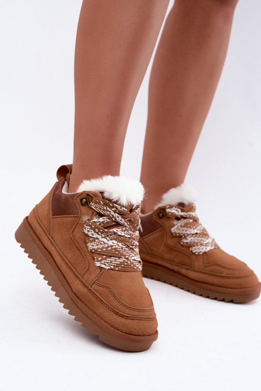 Schneestiefel aus Kunstveloursleder mit Fell und Schnürsenkeln Vinceza braun
