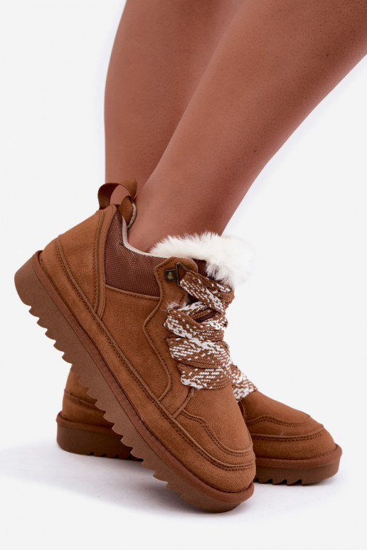 Bottes de neige en daim synthétique avec fourrure et lacets Vinceza marron