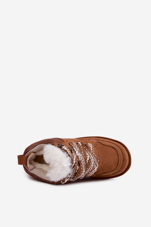 Sneeuwlaarzen van faux suede met bont en veters Vinceza bruin