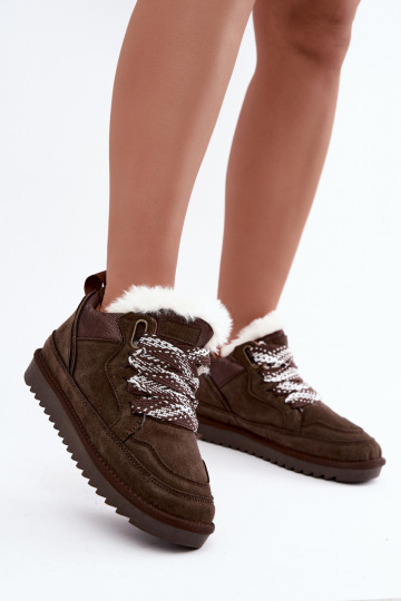 Bottes de neige en daim synthétique avec fourrure et lacets Vinceza 97974 en couleur chocolat 2