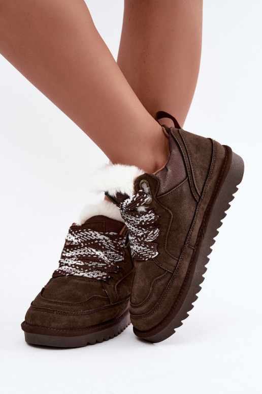 Faux suede sneeuwlaarzen met bont en veters Vinceza 97974 in chocoladekleur