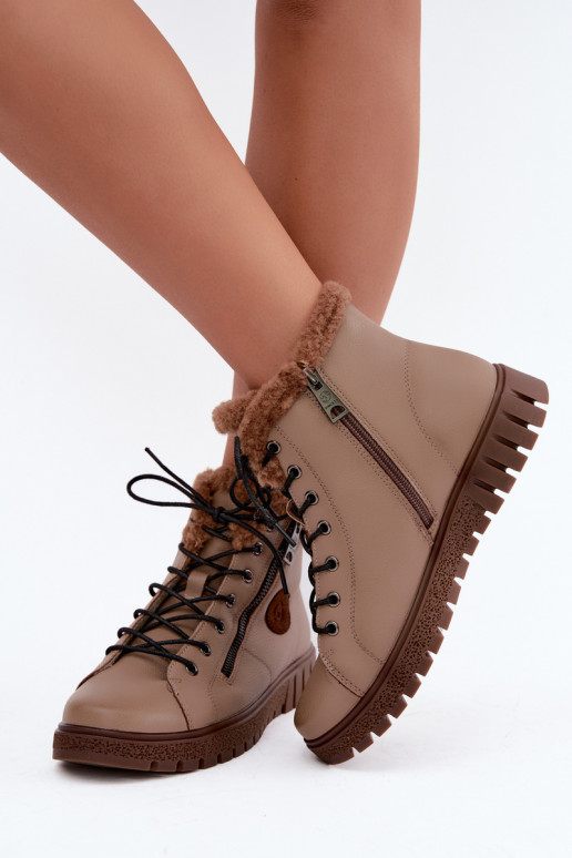 Bottines isolées pour femmes en cuir naturel Vinceza 133123 en couleur sable