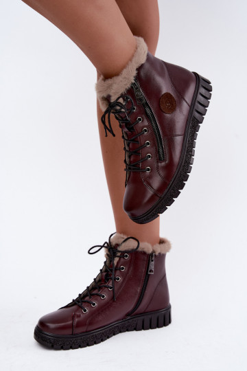 Bottines isolées pour femmes en cuir naturel Vinceza 133123 en couleur bordeaux