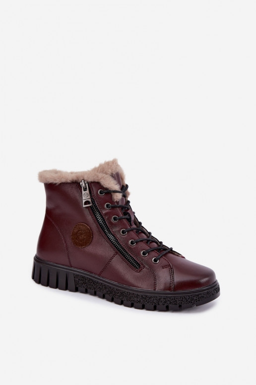 Bottines isolées pour femmes en cuir naturel Vinceza 133123 en couleur bordeaux