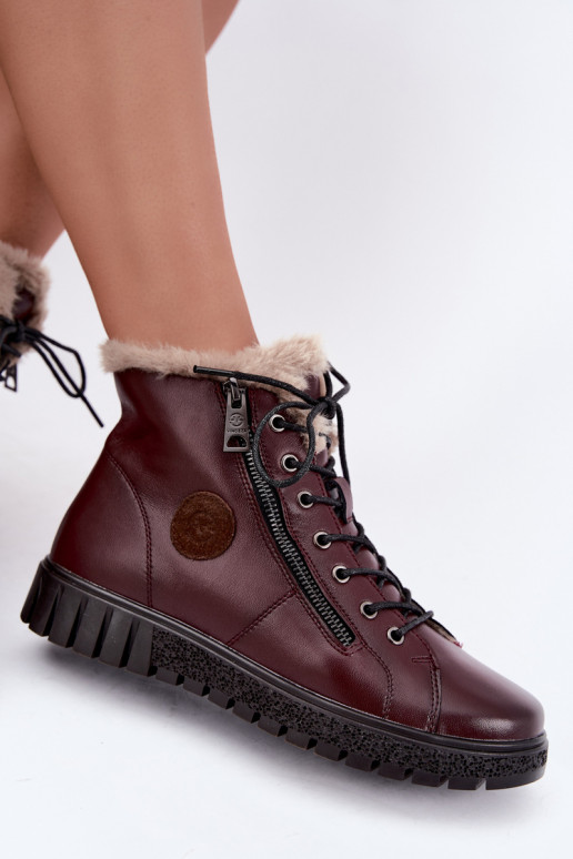 Bottines isolées pour femmes en cuir naturel Vinceza 133123 en couleur bordeaux