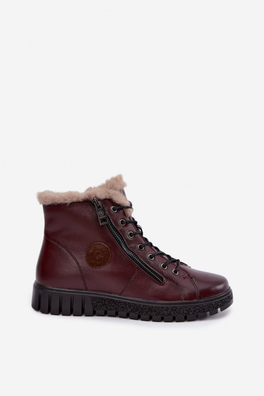 Bottines isolées pour femmes en cuir naturel Vinceza 133123 en couleur bordeaux