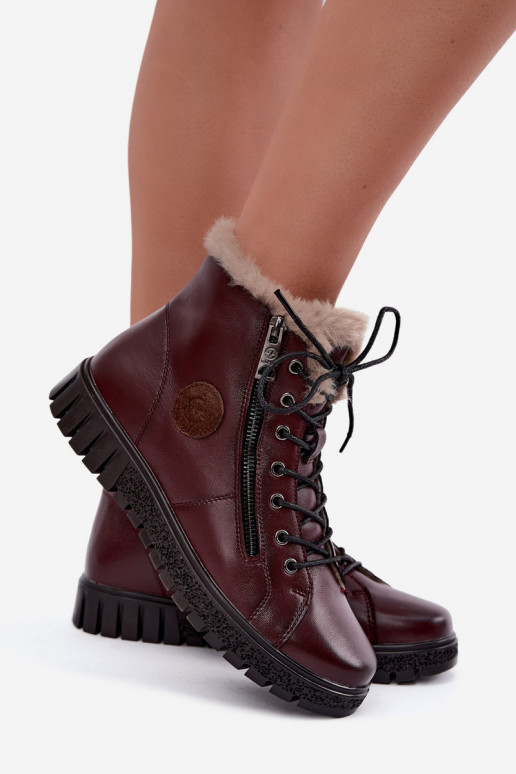 Bottines isolées pour femmes en cuir naturel Vinceza 133123 en couleur bordeaux