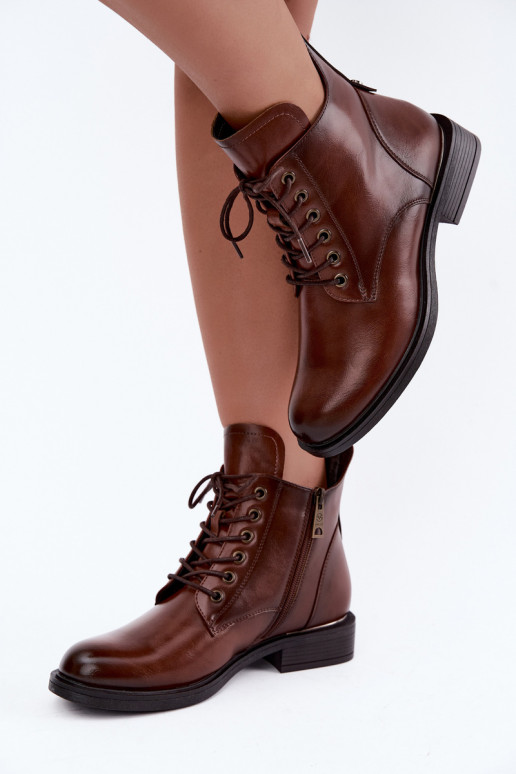 Bottines isolées avec talons larges 58677 en couleur brune