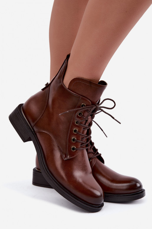 Bottines isolées avec talons larges 58677 en couleur brune