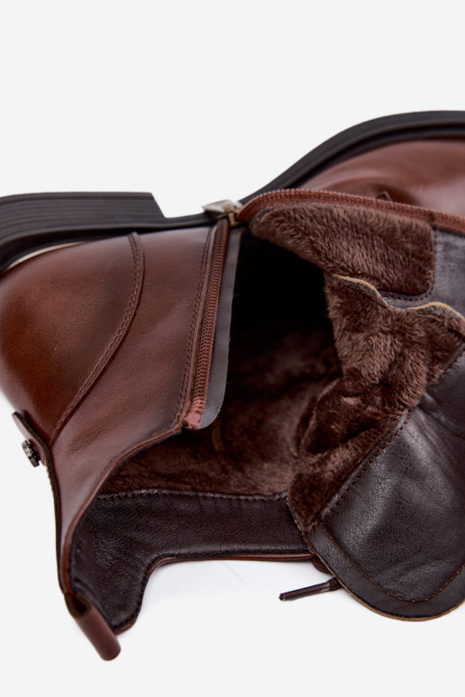 Gefütterte Stiefeletten mit breiten Absätzen 58677 in brauner Farbe