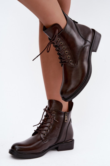 Bottines isolées avec talons larges 58677 en couleur chocolat