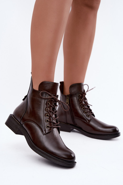 Bottines isolées avec talons larges 58677 en couleur chocolat