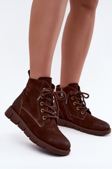 Bottines isolées en cuir naturel à lacets Vinceza 67040 en couleur chocolat 2