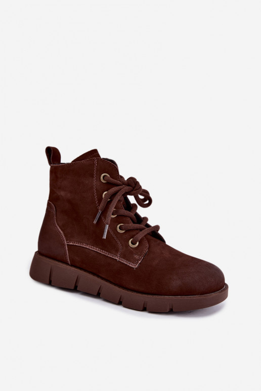 Gefütterte Stiefeletten aus Naturleder mit Schnürung Vinceza 67040 in Schokoladenfarbe