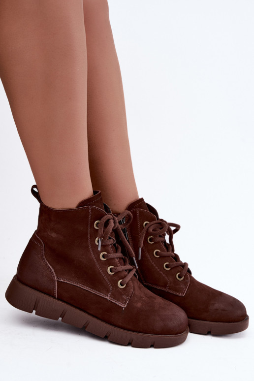 Natuurlijke leren veterschoenen met isolatie Vinceza 67040 in chocoladekleur