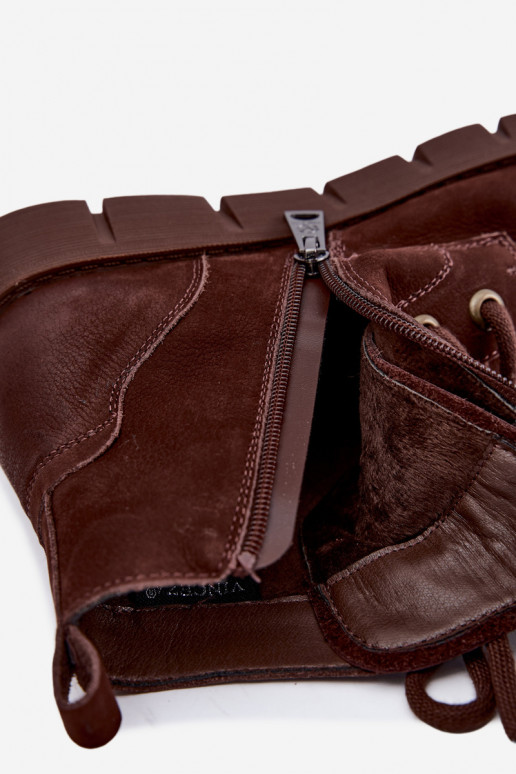 Natuurlijke leren veterschoenen met isolatie Vinceza 67040 in chocoladekleur