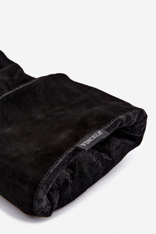 Faux suede lange laarzen Slouchy met dunne hakken Vinceza 89170 in zwarte kleur