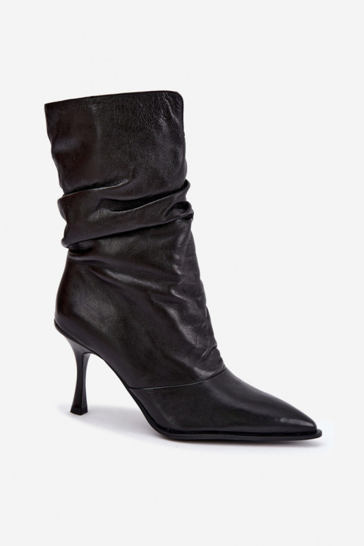 Bottines isolées en cuir naturel Slouchy avec talons fins Vinceza 89166 en couleur noire