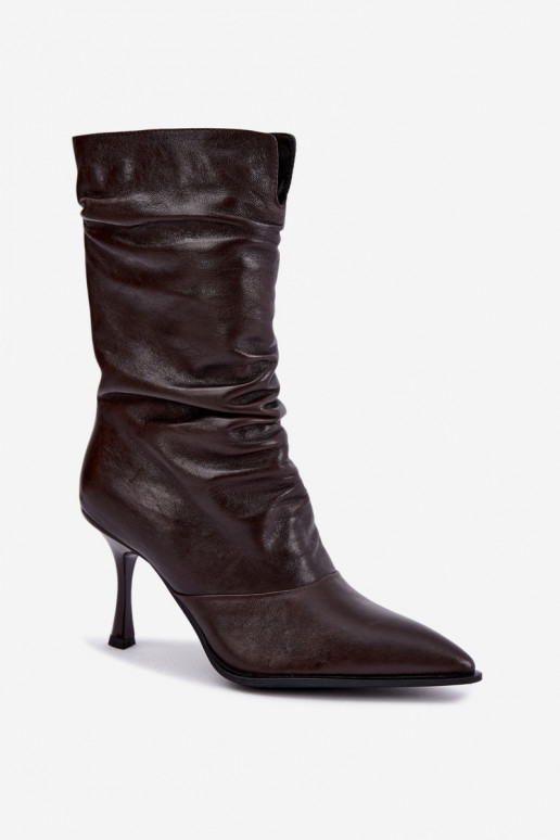 Bottines isolées en cuir naturel Slouchy avec talons fins Vinceza 89166 en couleur chocolat