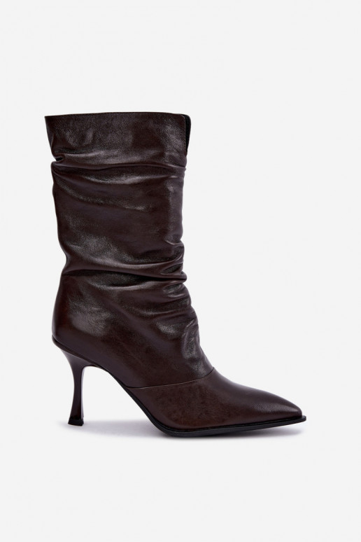 Bottines isolées en cuir naturel Slouchy avec talons fins Vinceza 89166 en couleur chocolat