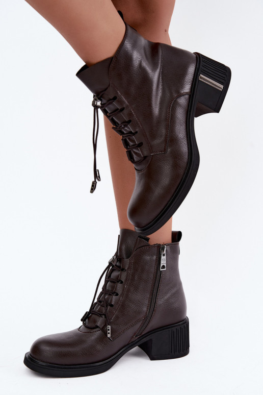Bottines isolées en cuir naturel Klocke Vinceza 89161 en couleur chocolat