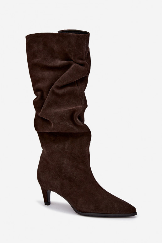 Bottes hautes en daim synthétique isolées Slouchy avec talons Vinceza 89167 en couleur chocolat