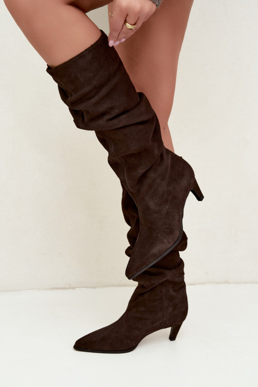 Bottes hautes en daim synthétique isolées Slouchy avec talons Vinceza 89167 en couleur chocolat