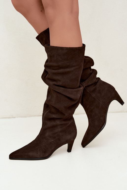 Bottes hautes en daim synthétique isolées Slouchy avec talons Vinceza 89167 en couleur chocolat