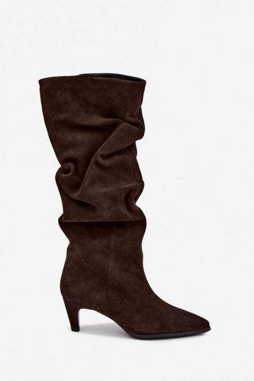 Bottes hautes en daim synthétique isolées Slouchy avec talons Vinceza 89167 en couleur chocolat